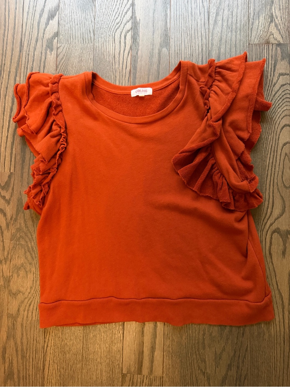 Goldie Woman’s Burnt Orange Ruffle Sleeve Sweatshirt XS